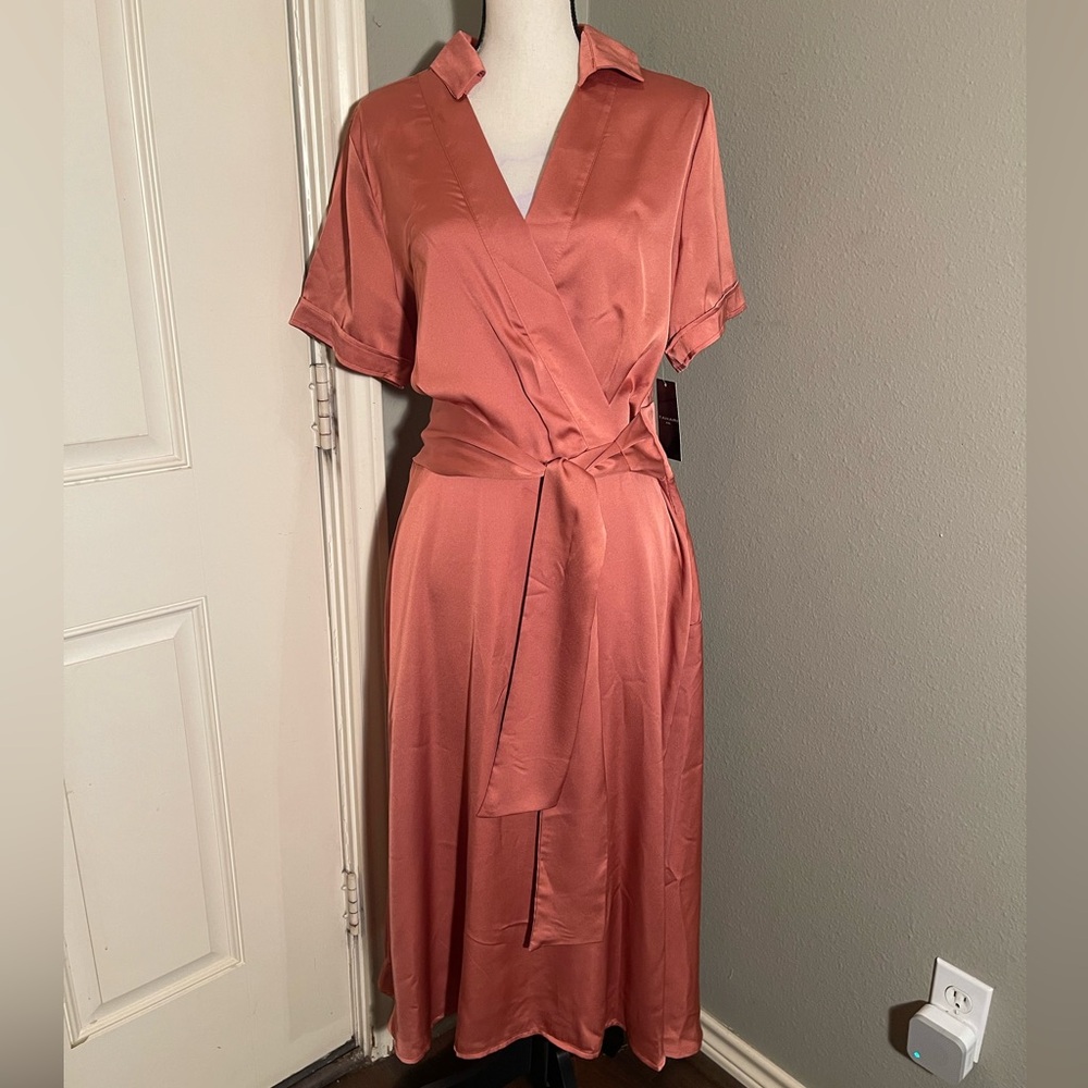 Tahari Coral Wrap-Front Midi Dress - Picture 6 of 11